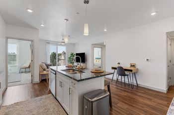 Kitchen with large white island